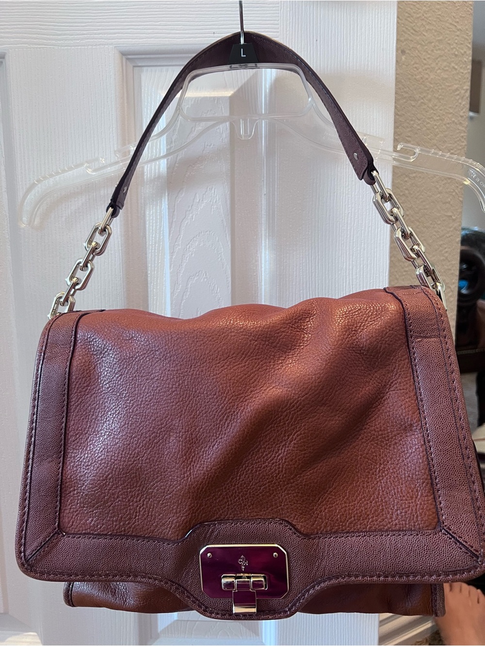 Cole Haan VTG Valise Jenna Brown Pebble Leather Shoulder Bag With Chain Strap